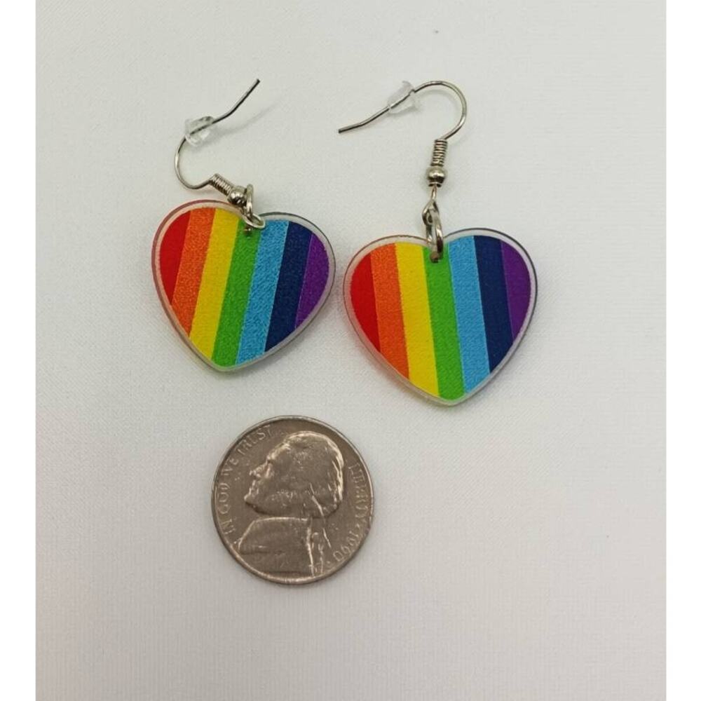 Rainbow Heart Earrings Pride Acrylic Dangle Lightweight Statement